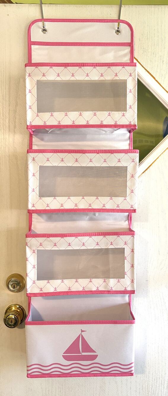 Over Door Hanging Organizing Toys, Shoes, Diapers and more Pink & White vn